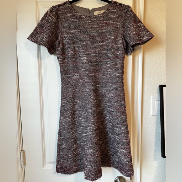 LOFT NWT Boucle/Tweed A-Line Dress with Bell Sleeve and Button Detail - Picture 4 of 9